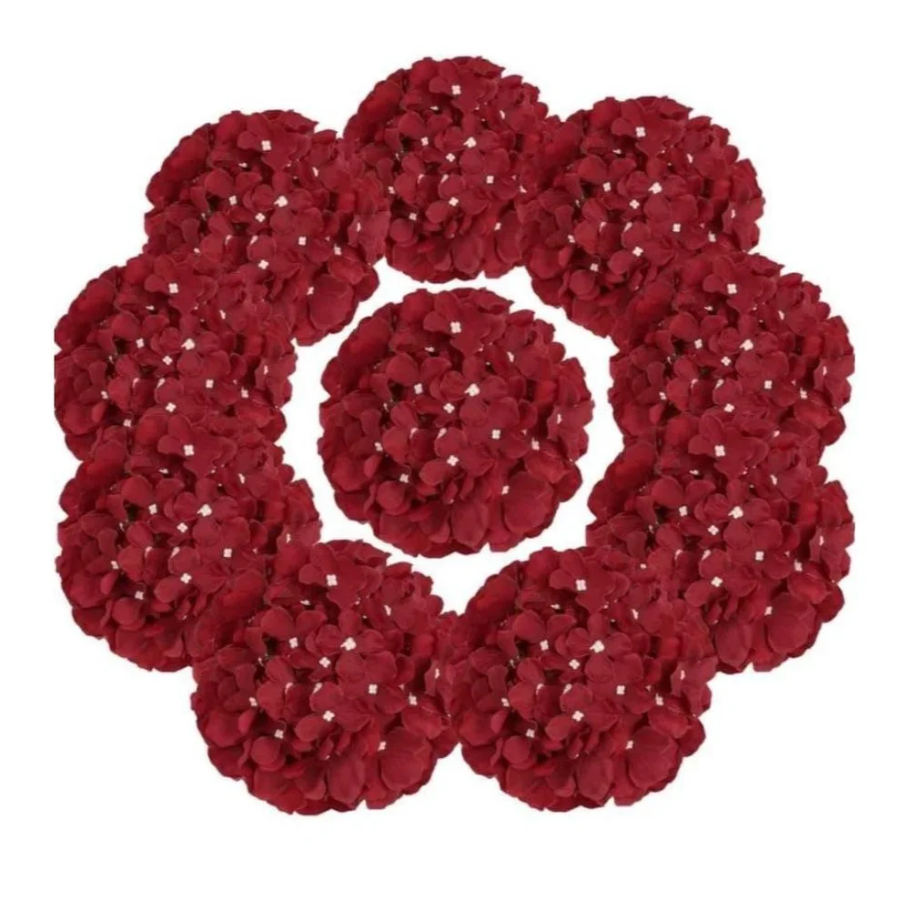 10 pack Burgundy Wine Silk Hydrangea Flower with Stems Wedding Home Bouquet